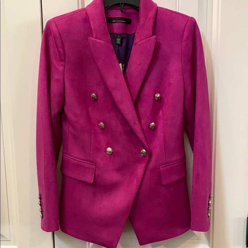 White House Black Market Magenta Ultra Suede Double-Breasted Trophy Blazer 2 - Picture 12 of 14